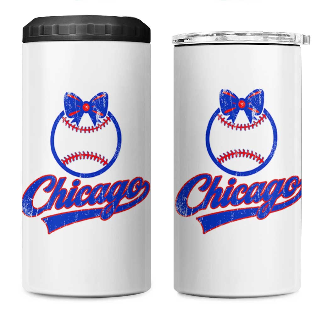 Chicago Coquette Bow 4 in 1 Can Cooler Tumbler Cute Girls Kids Women Baseball Fans
