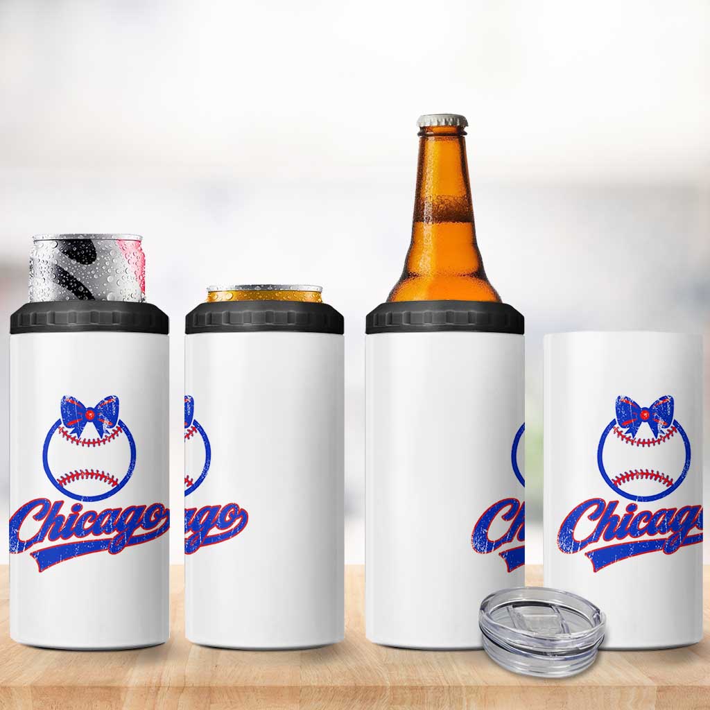 Chicago Coquette Bow 4 in 1 Can Cooler Tumbler Cute Girls Kids Women Baseball Fans
