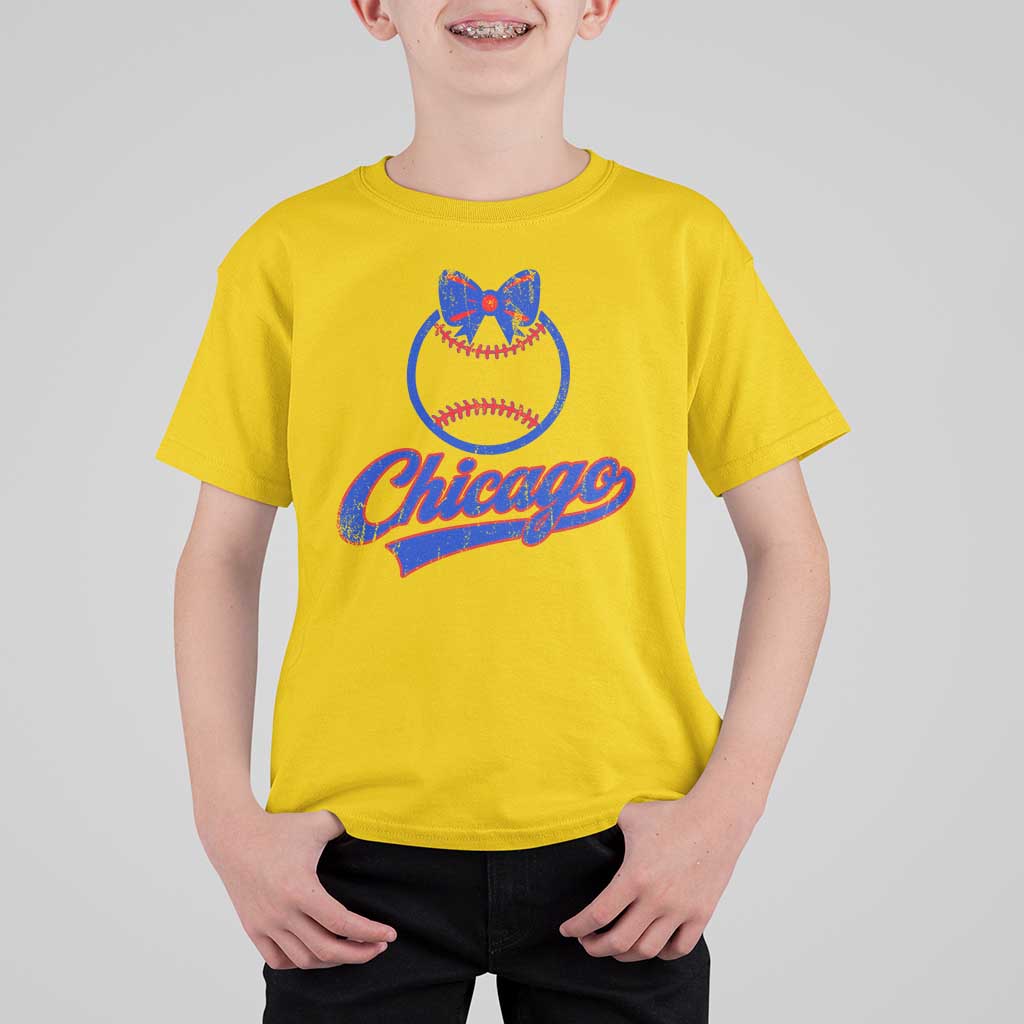 Chicago Coquette Bow T Shirt For Kid Cute Girls Kids Women Baseball Fans