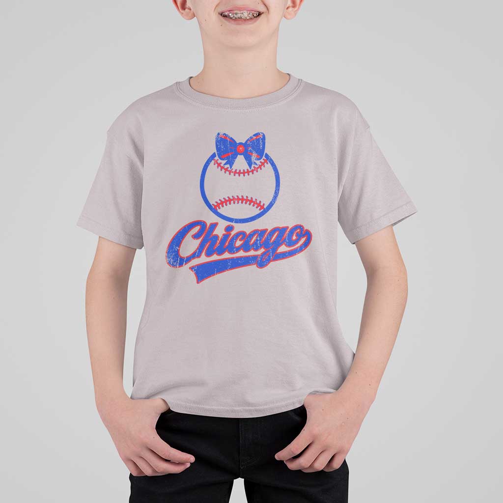 Chicago Coquette Bow T Shirt For Kid Cute Girls Kids Women Baseball Fans