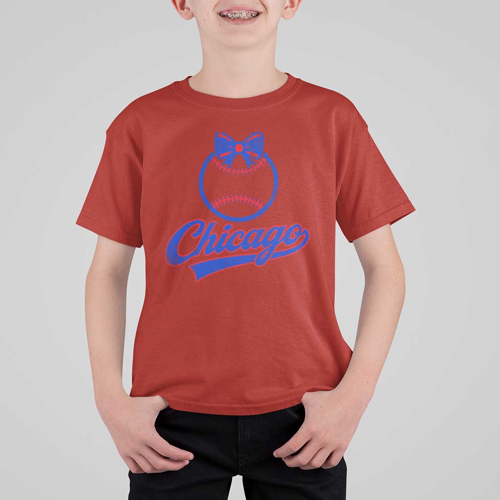 Chicago Coquette Bow T Shirt For Kid Cute Girls Kids Women Baseball Fans