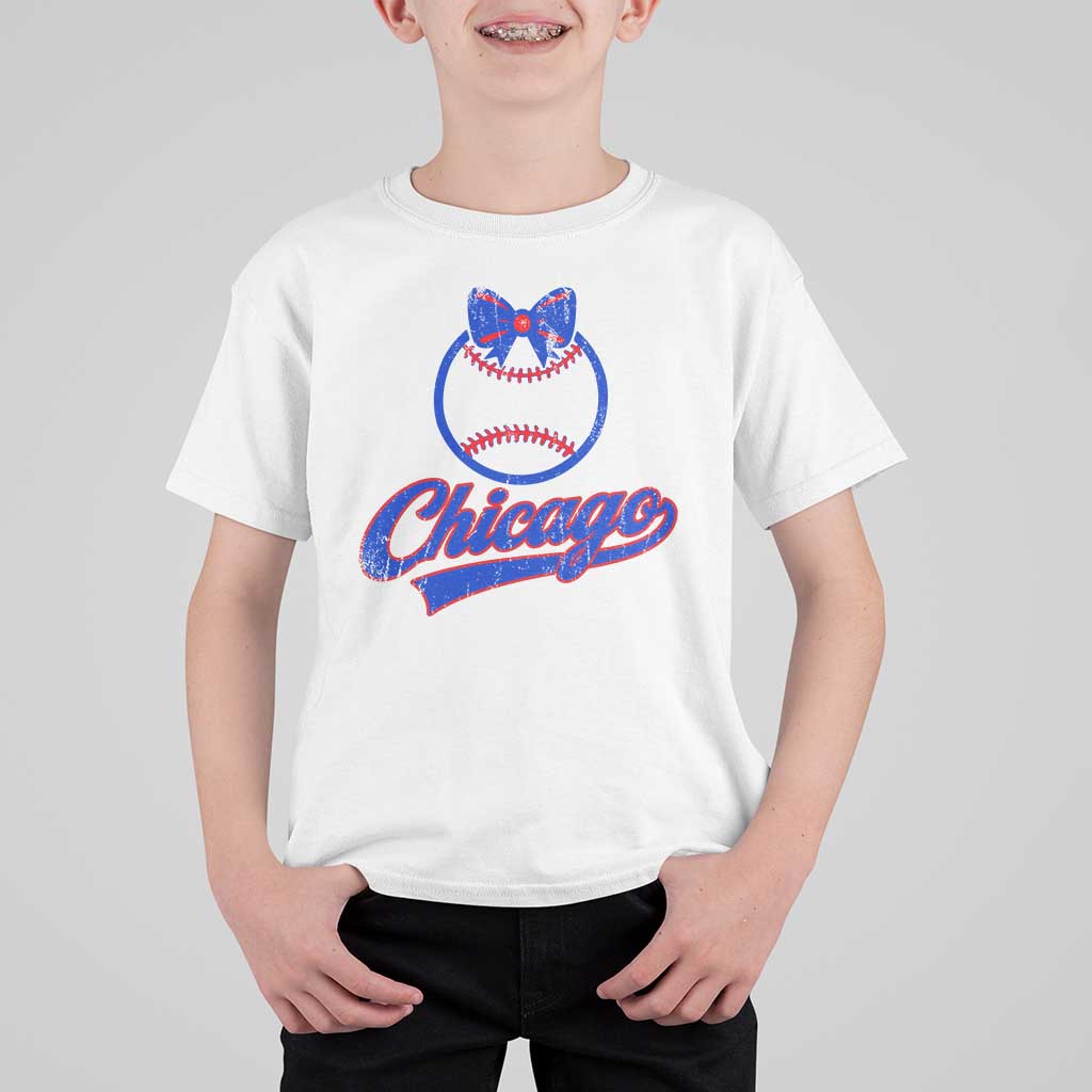 Chicago Coquette Bow T Shirt For Kid Cute Girls Kids Women Baseball Fans