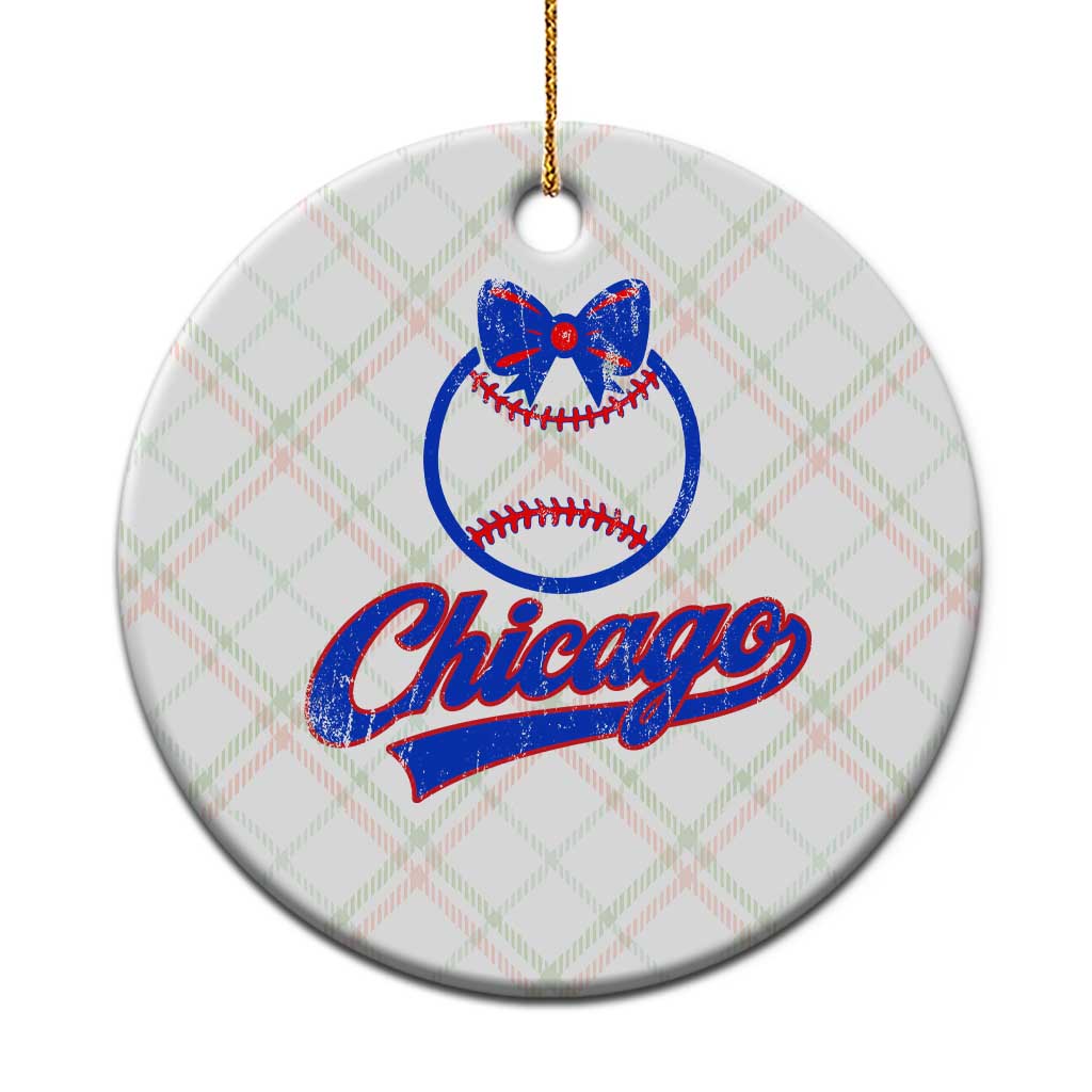 Chicago Coquette Bow Ceramic Ornament Cute Girls Kids Women Baseball Fans