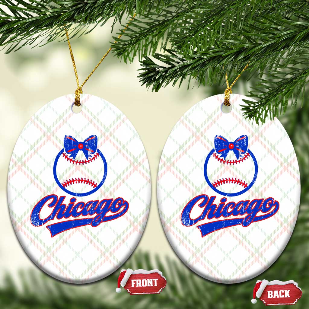 Chicago Coquette Bow Ceramic Ornament Cute Girls Kids Women Baseball Fans
