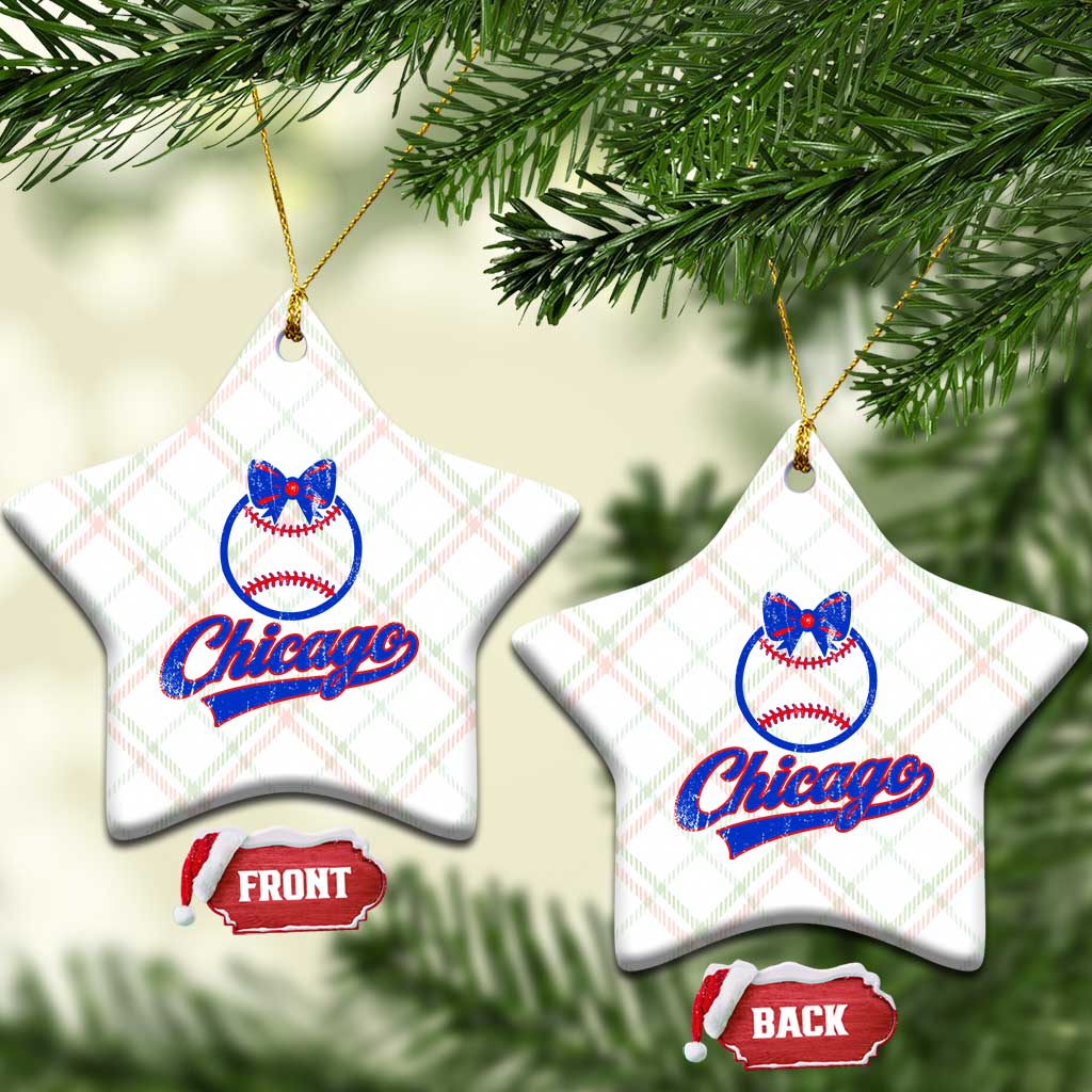 Chicago Coquette Bow Ceramic Ornament Cute Girls Kids Women Baseball Fans