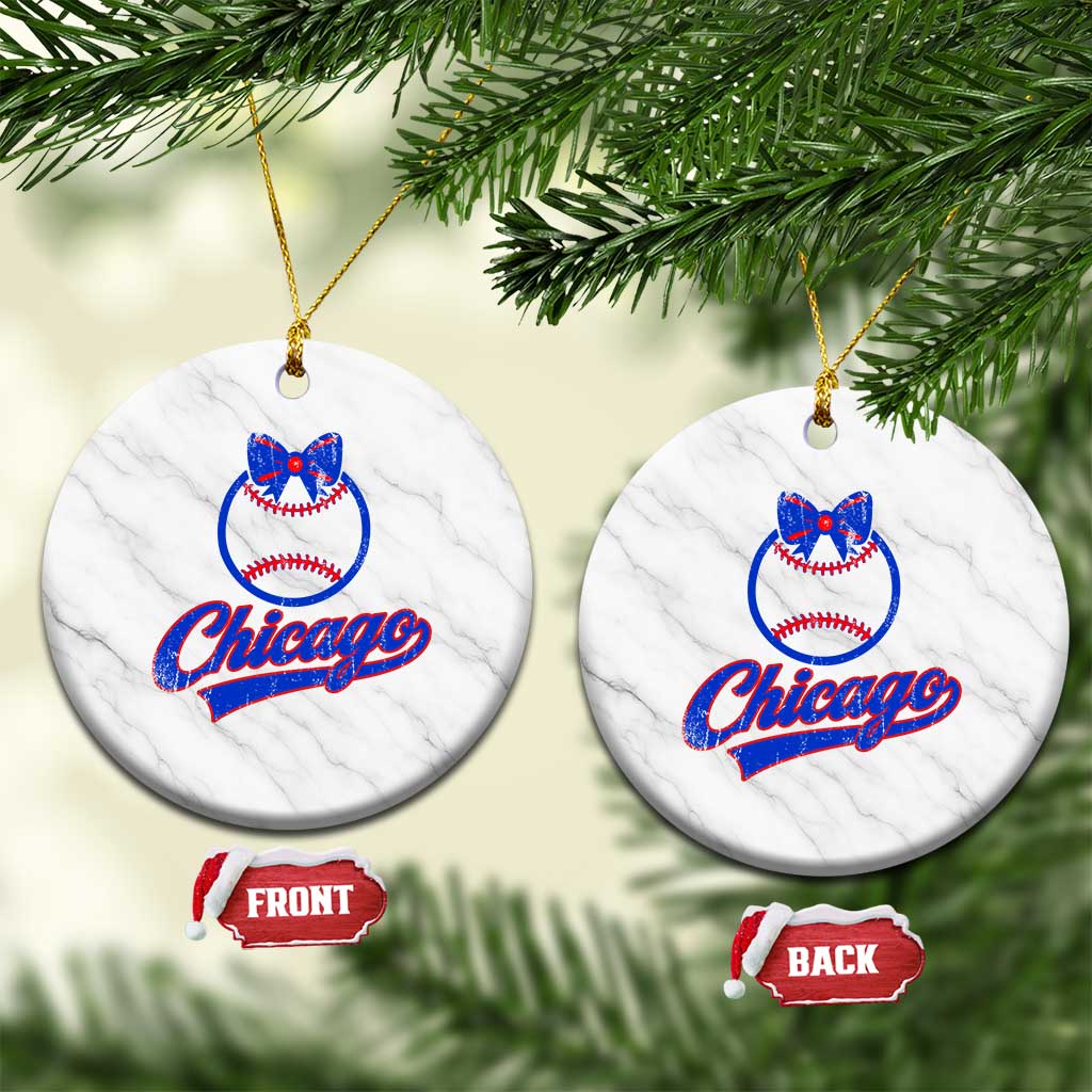 Chicago Coquette Bow Ceramic Ornament Cute Girls Kids Women Baseball Fans