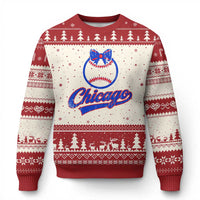 Chicago Coquette Bow Ugly Christmas Sweater Cute Girls Kids Women Baseball Fans