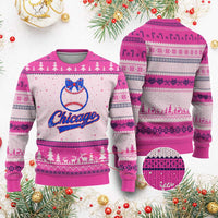 Chicago Coquette Bow Ugly Christmas Sweater Cute Girls Kids Women Baseball Fans