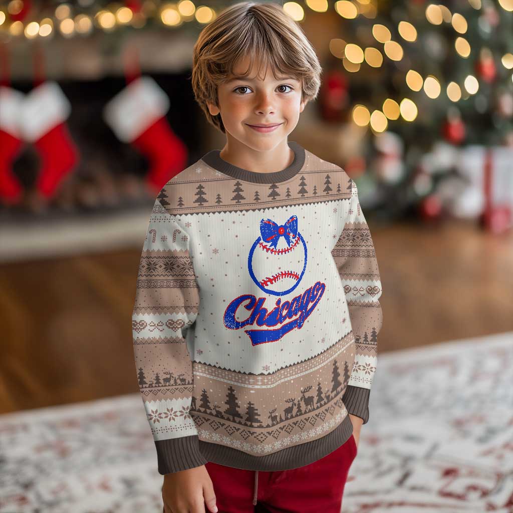 Chicago Coquette Bow Ugly Christmas Sweater Cute Girls Kids Women Baseball Fans