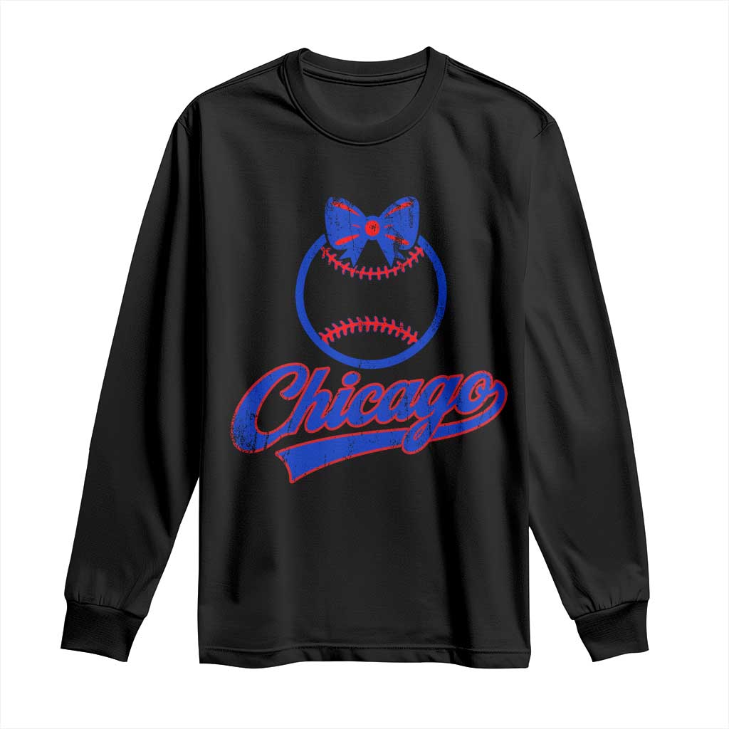 Chicago Coquette Bow Long Sleeve Shirt Cute Girls Kids Women Baseball Fans