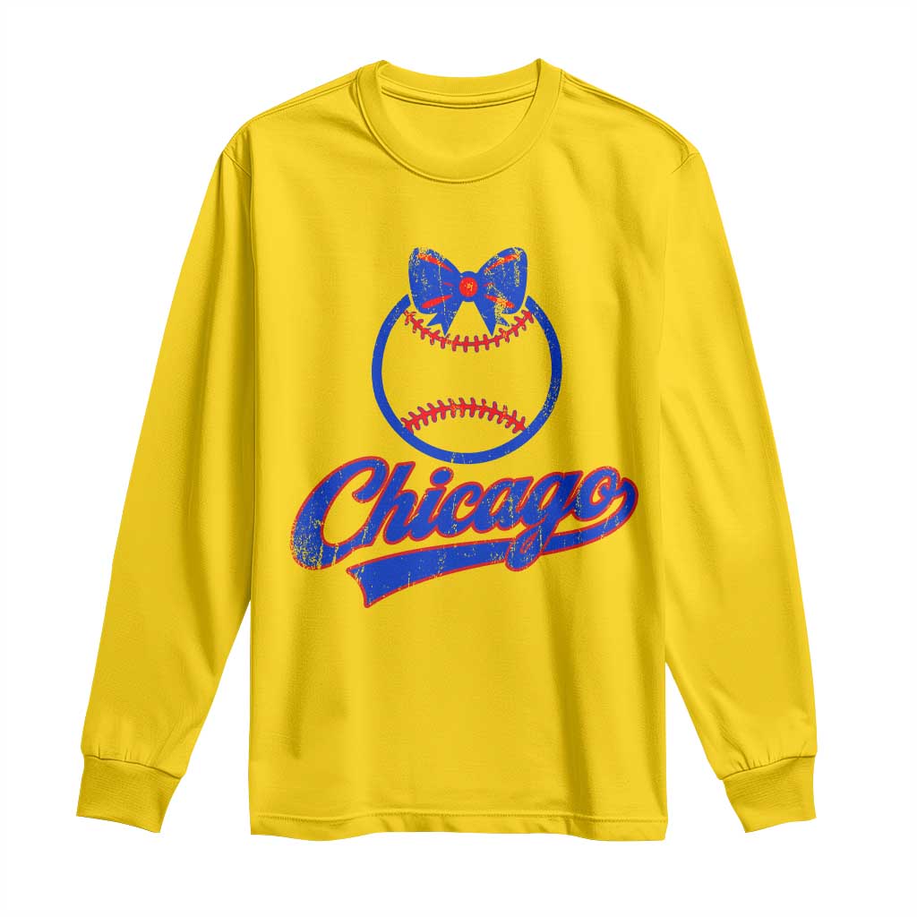 Chicago Coquette Bow Long Sleeve Shirt Cute Girls Kids Women Baseball Fans