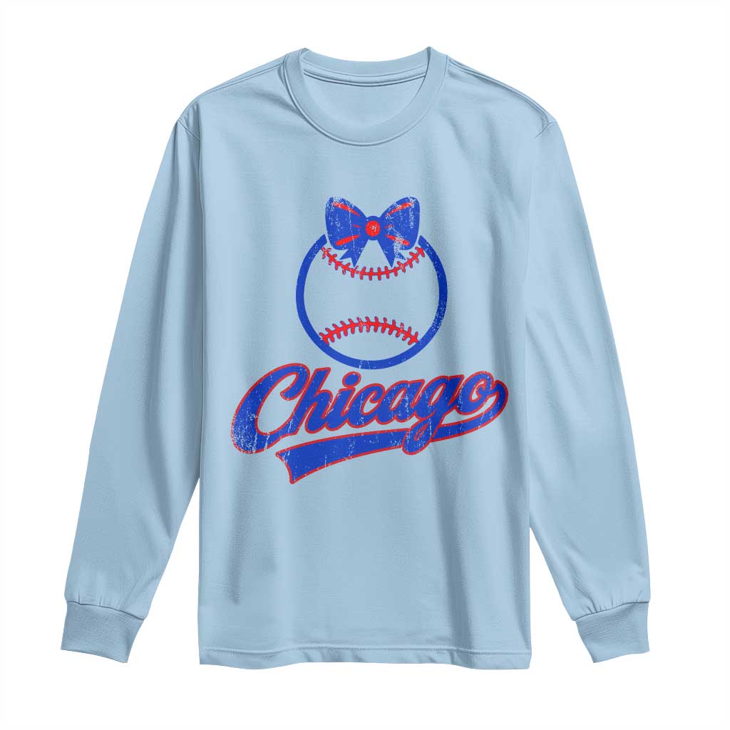 Chicago Coquette Bow Long Sleeve Shirt Cute Girls Kids Women Baseball Fans