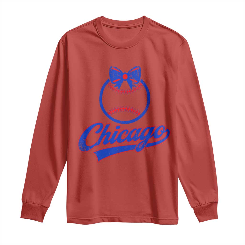Chicago Coquette Bow Long Sleeve Shirt Cute Girls Kids Women Baseball Fans