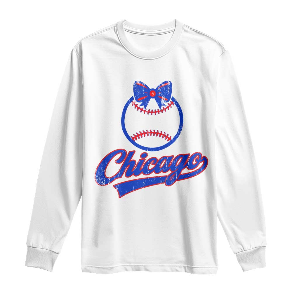 Chicago Coquette Bow Long Sleeve Shirt Cute Girls Kids Women Baseball Fans