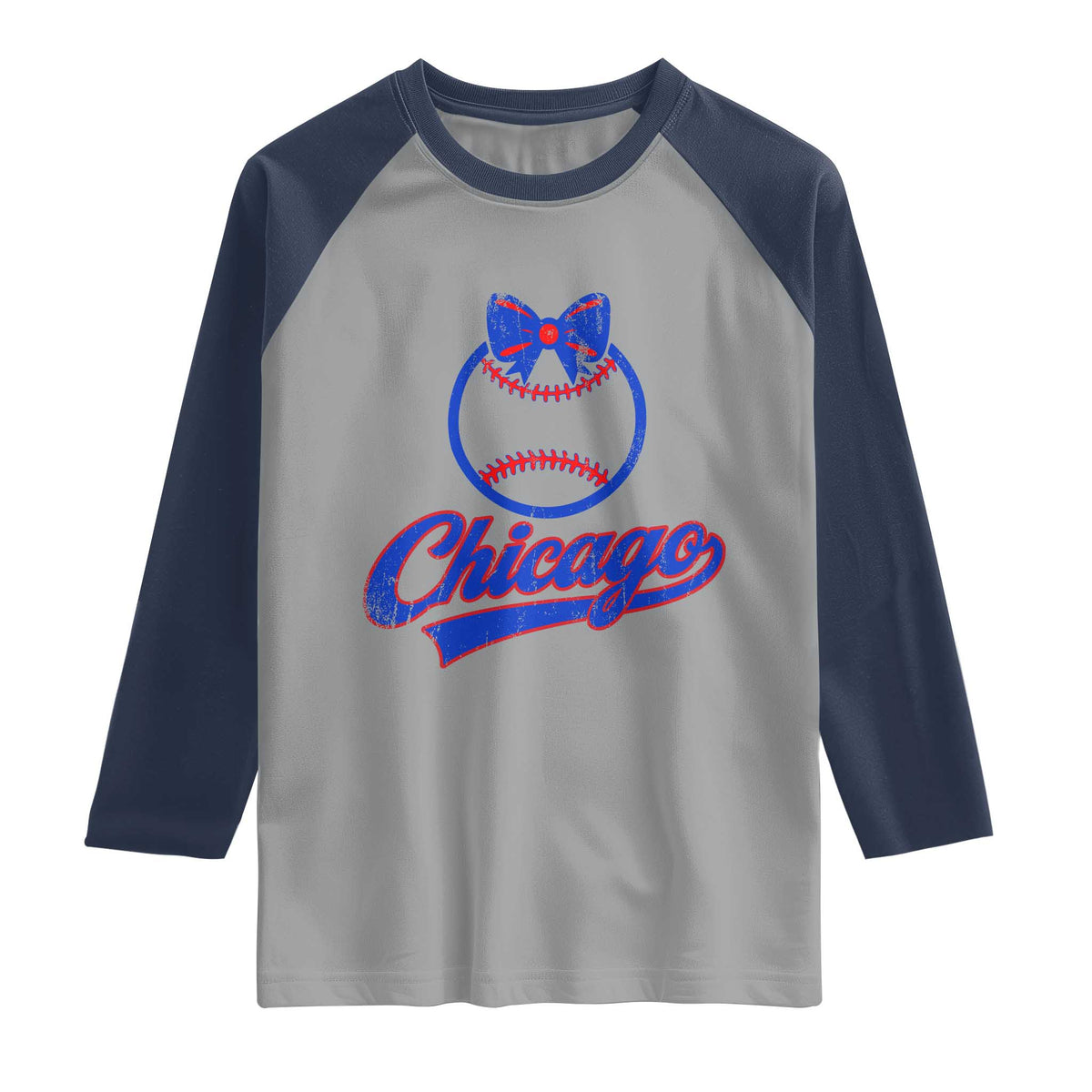 Chicago Coquette Bow Raglan Shirt Cute Girls Kids Women Baseball Fans