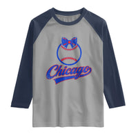 Chicago Coquette Bow Raglan Shirt Cute Girls Kids Women Baseball Fans