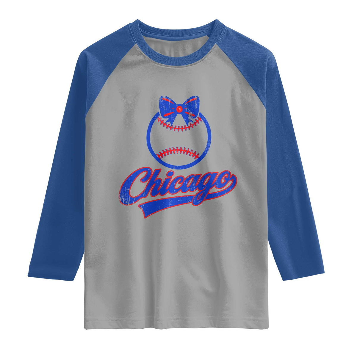 Chicago Coquette Bow Raglan Shirt Cute Girls Kids Women Baseball Fans