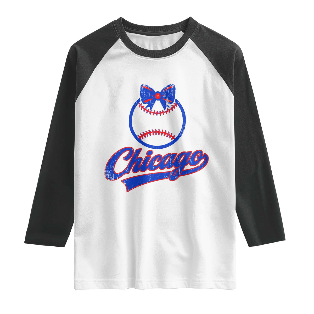 Chicago Coquette Bow Raglan Shirt Cute Girls Kids Women Baseball Fans