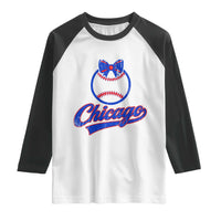 Chicago Coquette Bow Raglan Shirt Cute Girls Kids Women Baseball Fans