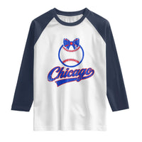 Chicago Coquette Bow Raglan Shirt Cute Girls Kids Women Baseball Fans