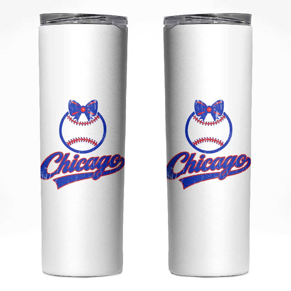 Chicago Coquette Bow Skinny Tumbler Cute Girls Kids Women Baseball Fans