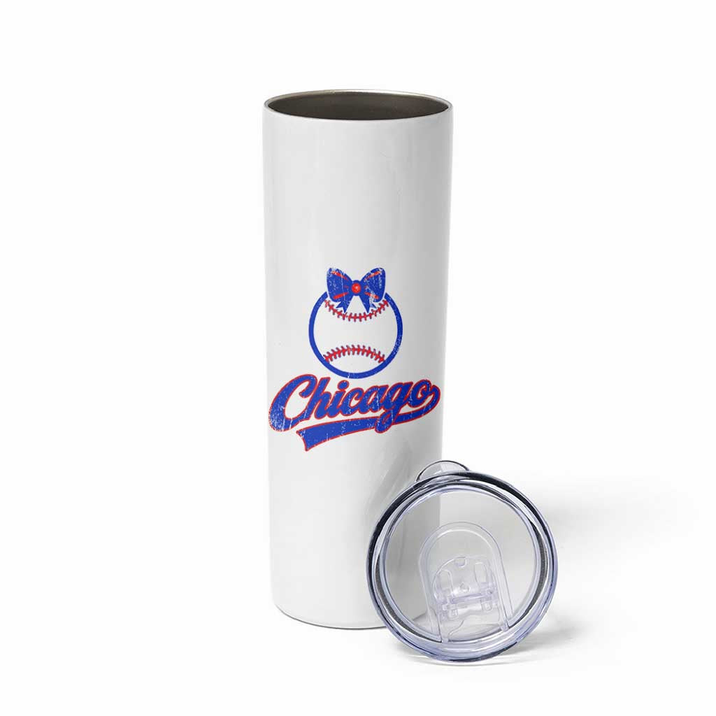 Chicago Coquette Bow Skinny Tumbler Cute Girls Kids Women Baseball Fans