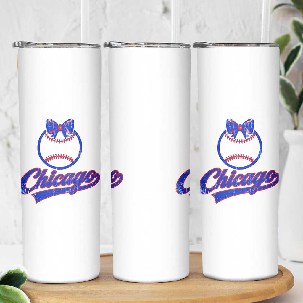 Chicago Coquette Bow Skinny Tumbler Cute Girls Kids Women Baseball Fans