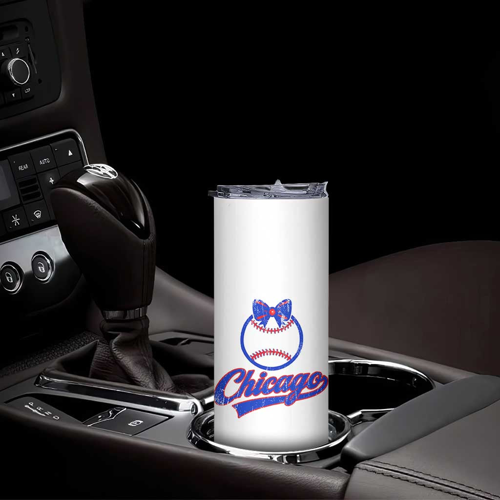 Chicago Coquette Bow Skinny Tumbler Cute Girls Kids Women Baseball Fans