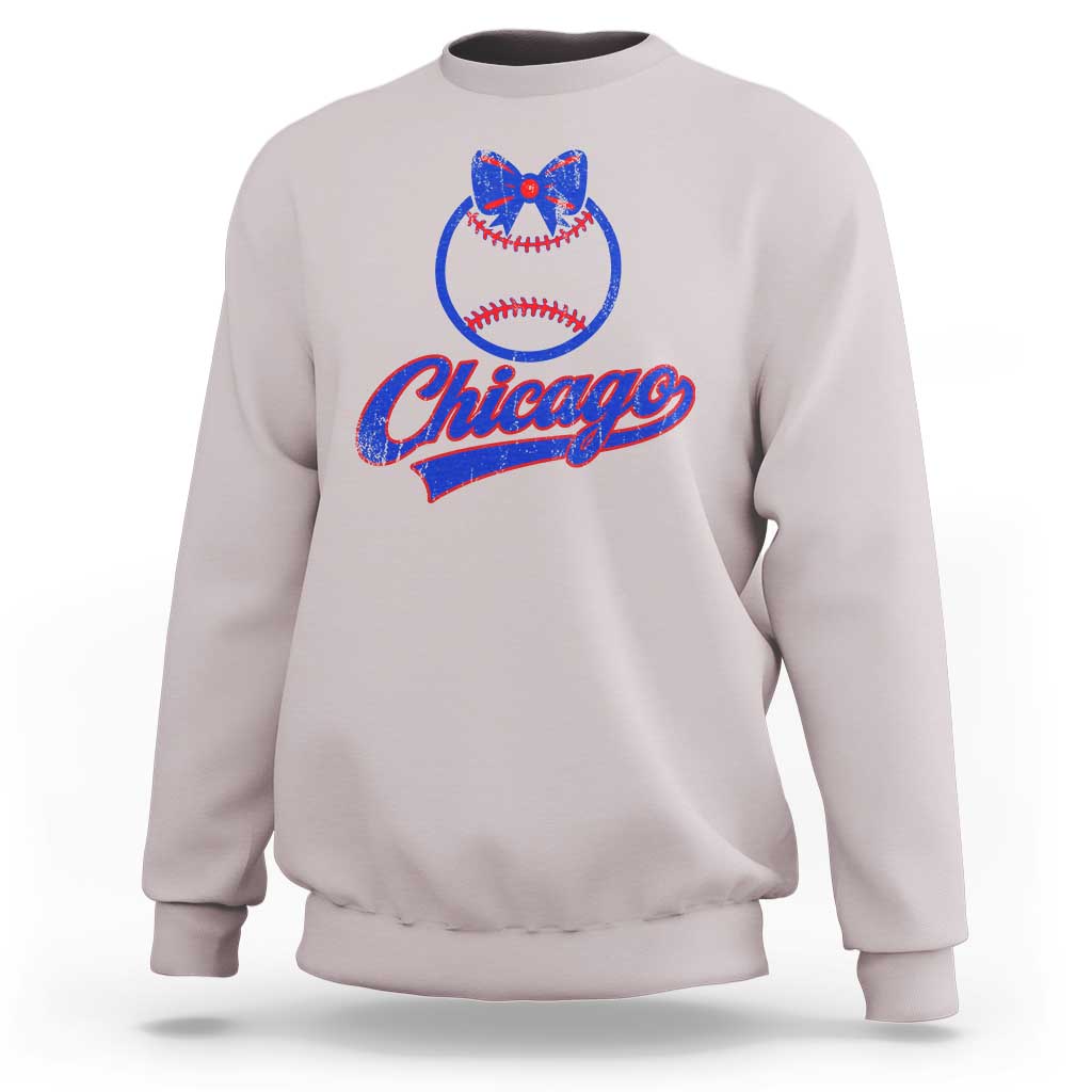 Chicago Coquette Bow Sweatshirt Cute Girls Kids Women Baseball Fans