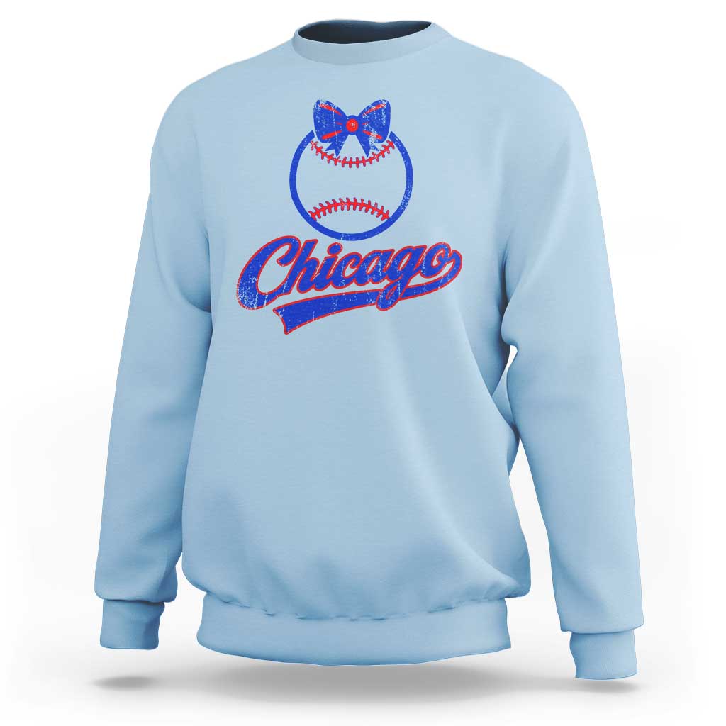 Chicago Coquette Bow Sweatshirt Cute Girls Kids Women Baseball Fans