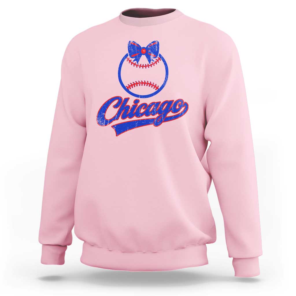 Chicago Coquette Bow Sweatshirt Cute Girls Kids Women Baseball Fans