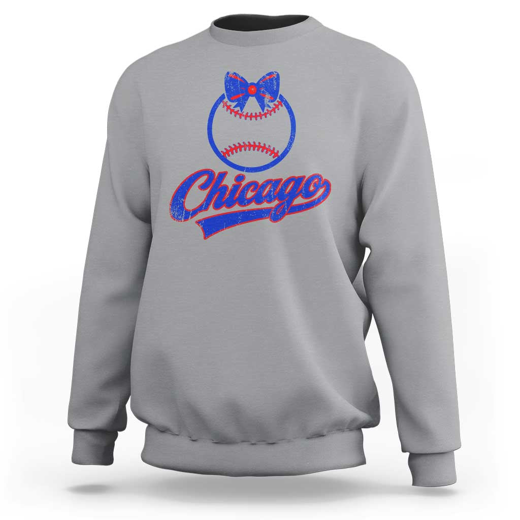 Chicago Coquette Bow Sweatshirt Cute Girls Kids Women Baseball Fans