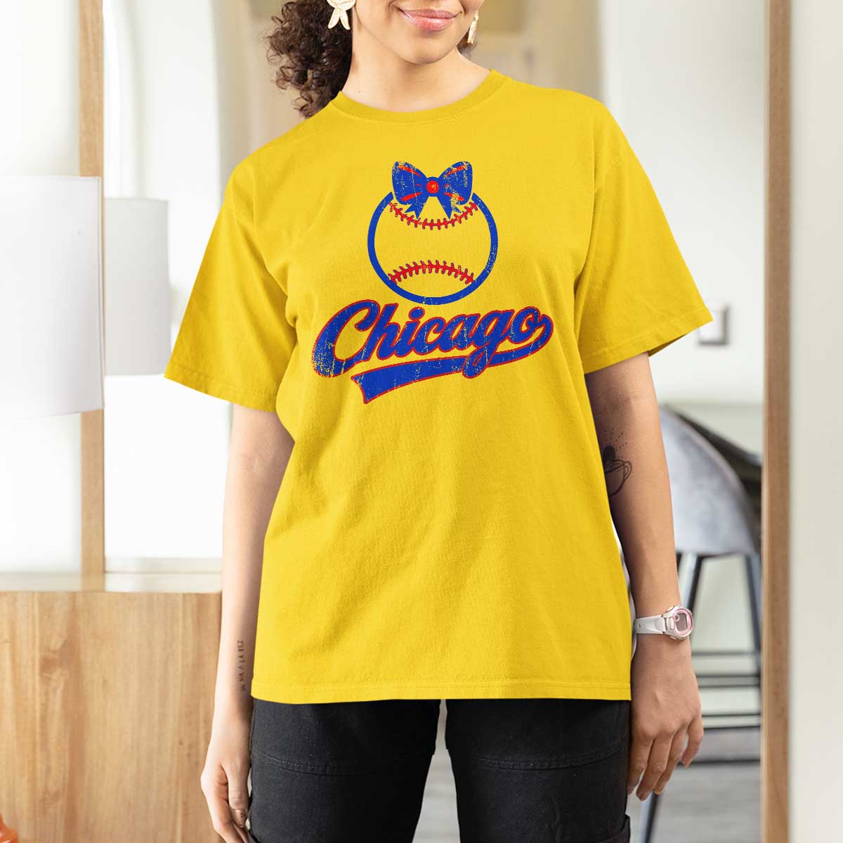 Chicago Coquette Bow T Shirt For Women Cute Girls Kids Women Baseball Fans