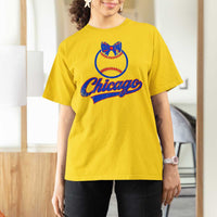 Chicago Coquette Bow T Shirt For Women Cute Girls Kids Women Baseball Fans