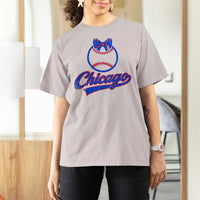 Chicago Coquette Bow T Shirt For Women Cute Girls Kids Women Baseball Fans