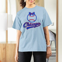 Chicago Coquette Bow T Shirt For Women Cute Girls Kids Women Baseball Fans