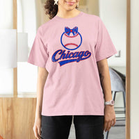 Chicago Coquette Bow T Shirt For Women Cute Girls Kids Women Baseball Fans