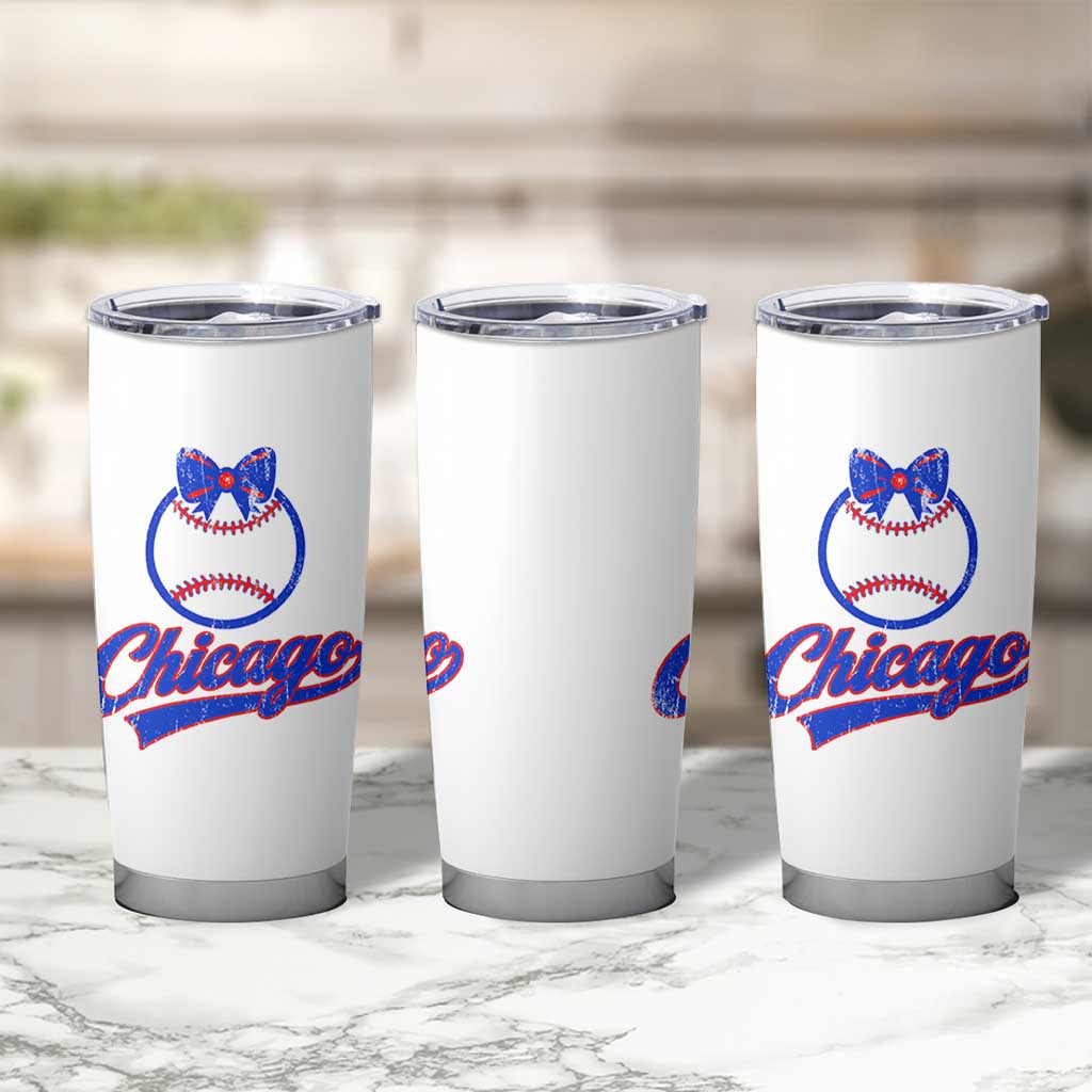 Chicago Coquette Bow Tumbler Cup Cute Girls Kids Women Baseball Fans
