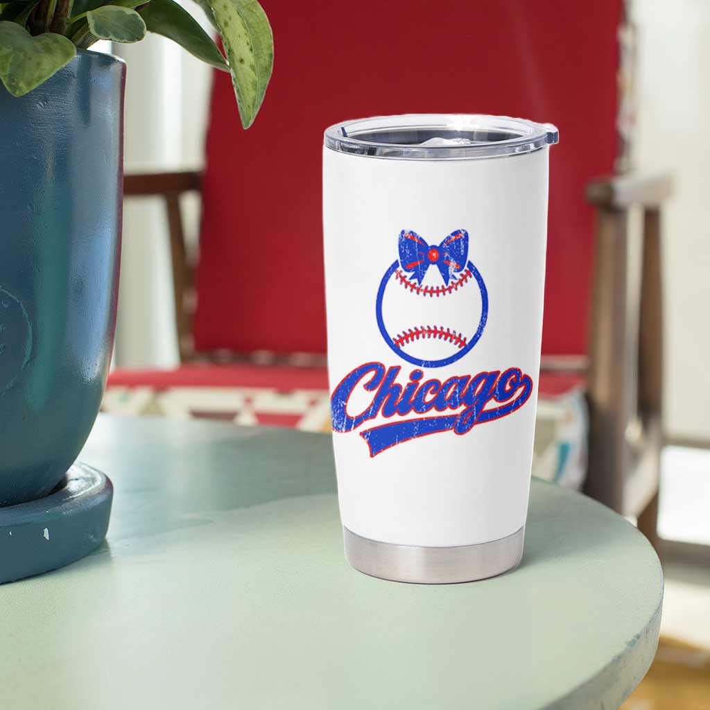 Chicago Coquette Bow Tumbler Cup Cute Girls Kids Women Baseball Fans