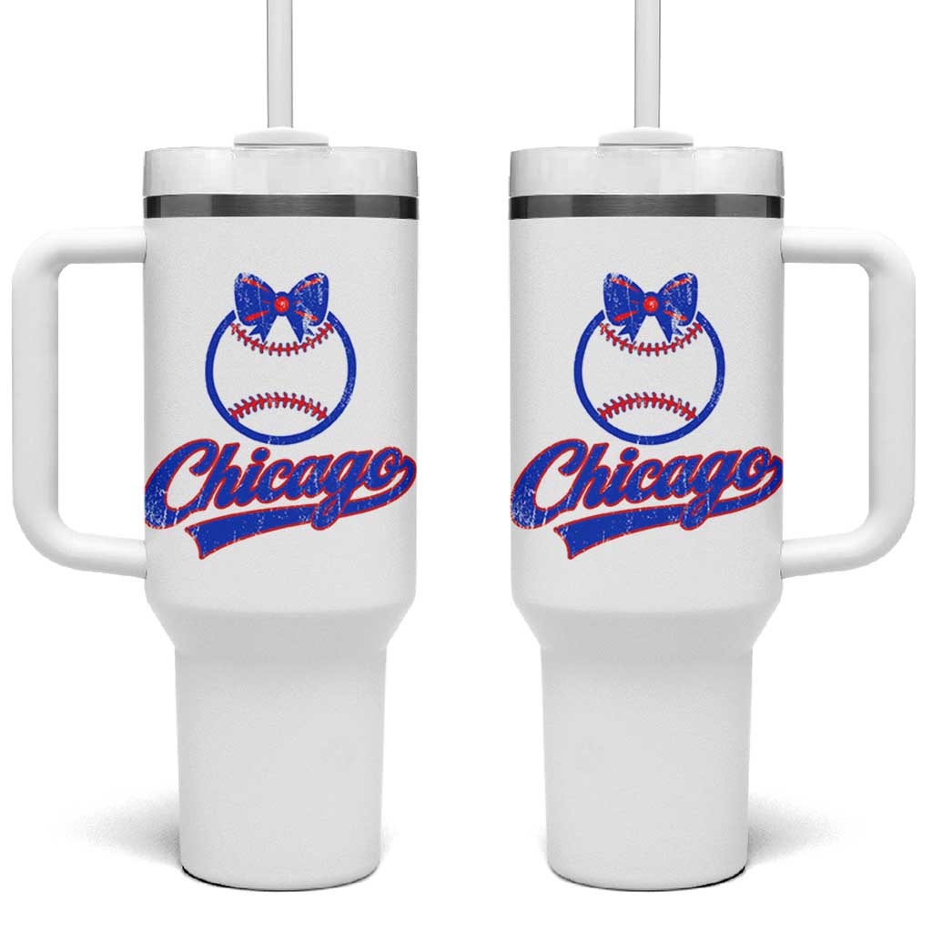 Chicago Coquette Bow Tumbler With Handle Cute Girls Kids Women Baseball Fans