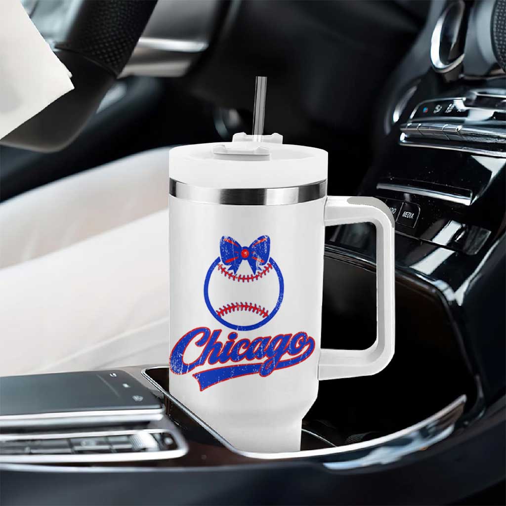 Chicago Coquette Bow Tumbler With Handle Cute Girls Kids Women Baseball Fans