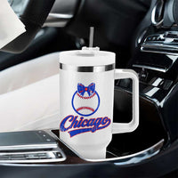 Chicago Coquette Bow Tumbler With Handle Cute Girls Kids Women Baseball Fans