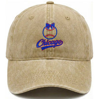 Chicago Coquette Bow Washed Cotton Baseball Cap Cute Girls Kids Women Baseball Fans