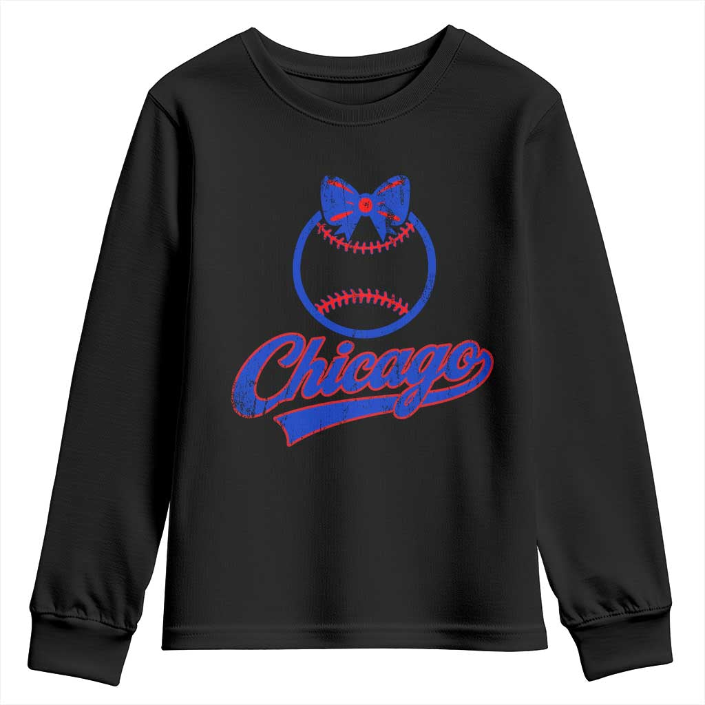 Chicago Coquette Bow Youth Sweatshirt Cute Girls Kids Women Baseball Fans