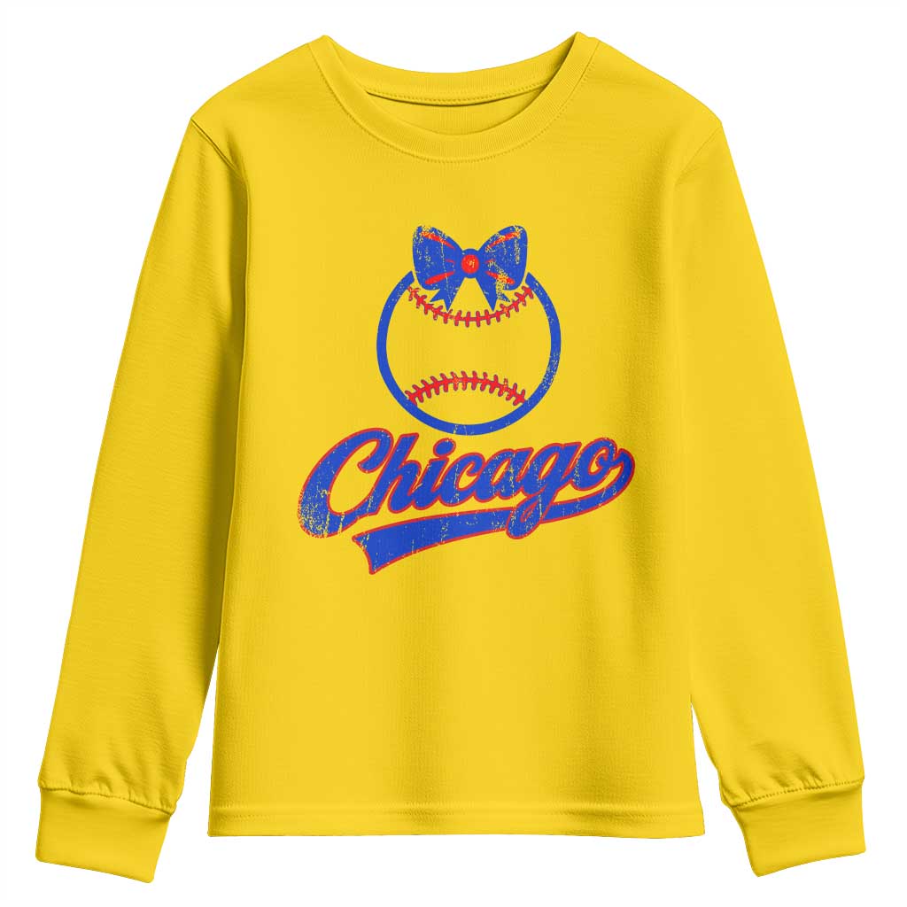 Chicago Coquette Bow Youth Sweatshirt Cute Girls Kids Women Baseball Fans