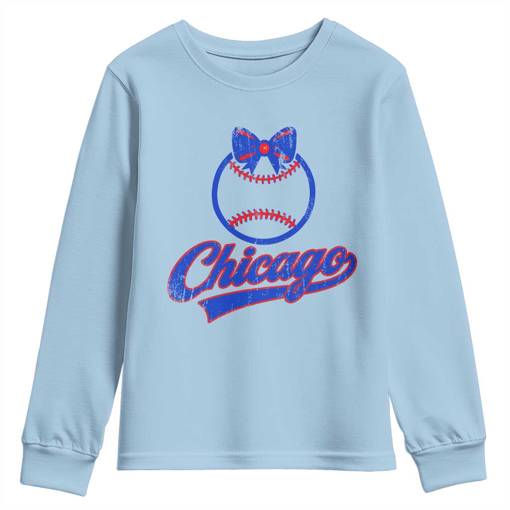 Chicago Coquette Bow Youth Sweatshirt Cute Girls Kids Women Baseball Fans