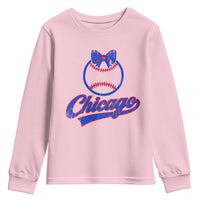 Chicago Coquette Bow Youth Sweatshirt Cute Girls Kids Women Baseball Fans