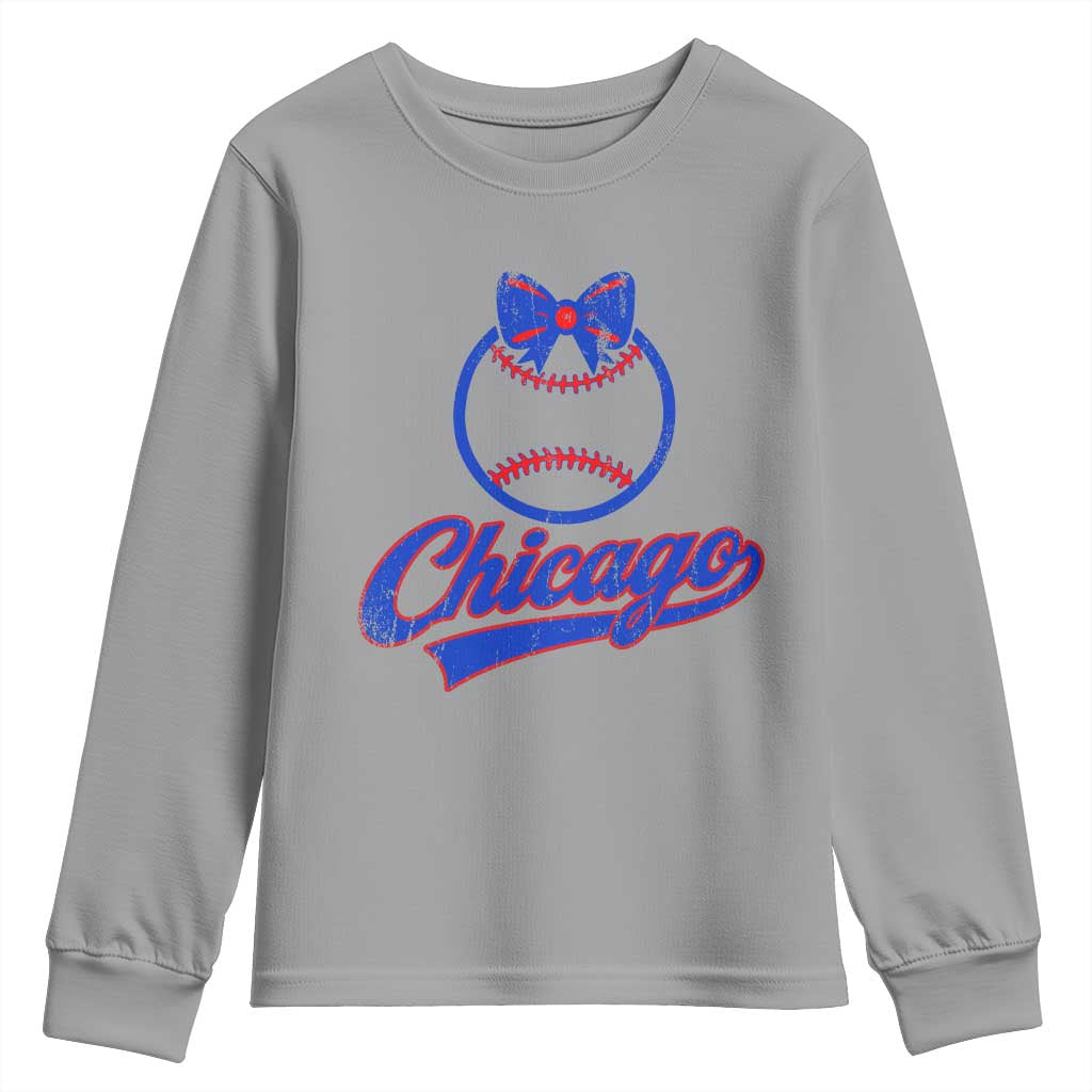 Chicago Coquette Bow Youth Sweatshirt Cute Girls Kids Women Baseball Fans