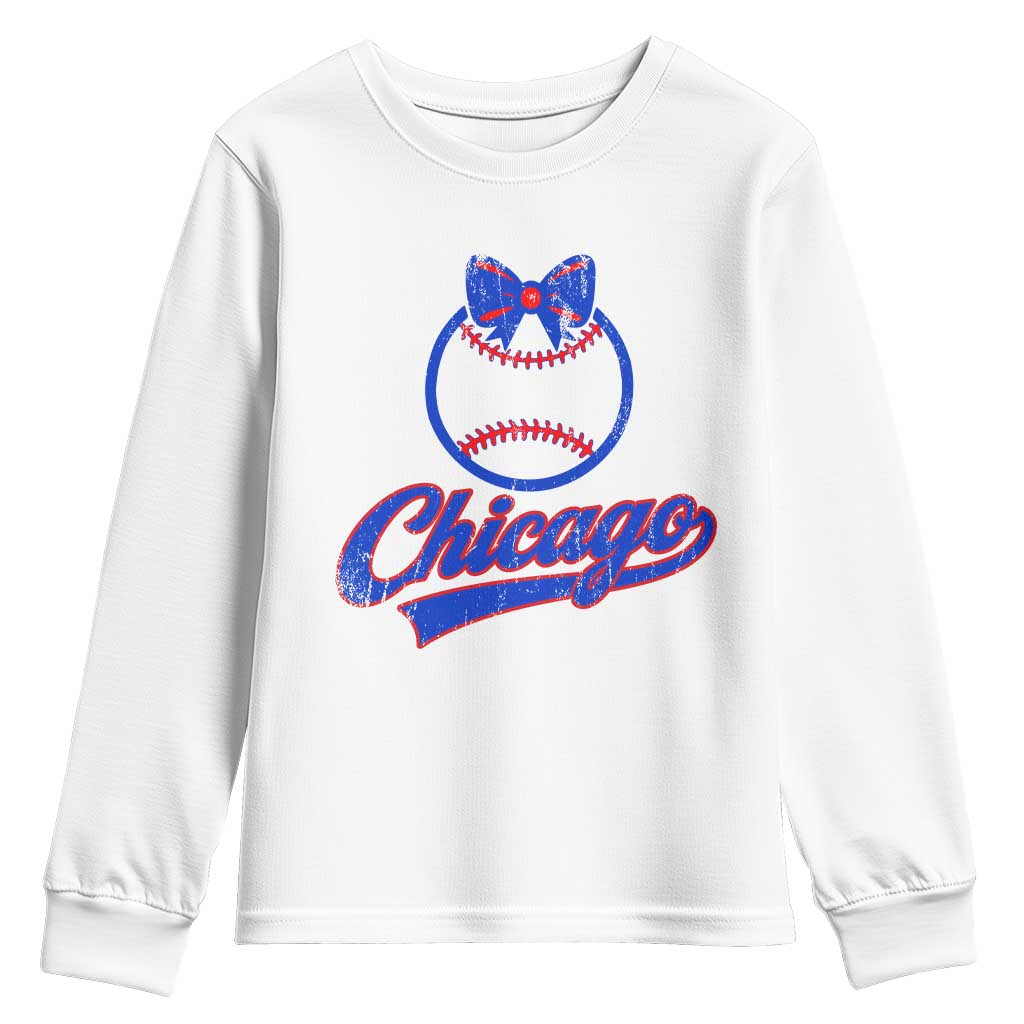 Chicago Coquette Bow Youth Sweatshirt Cute Girls Kids Women Baseball Fans