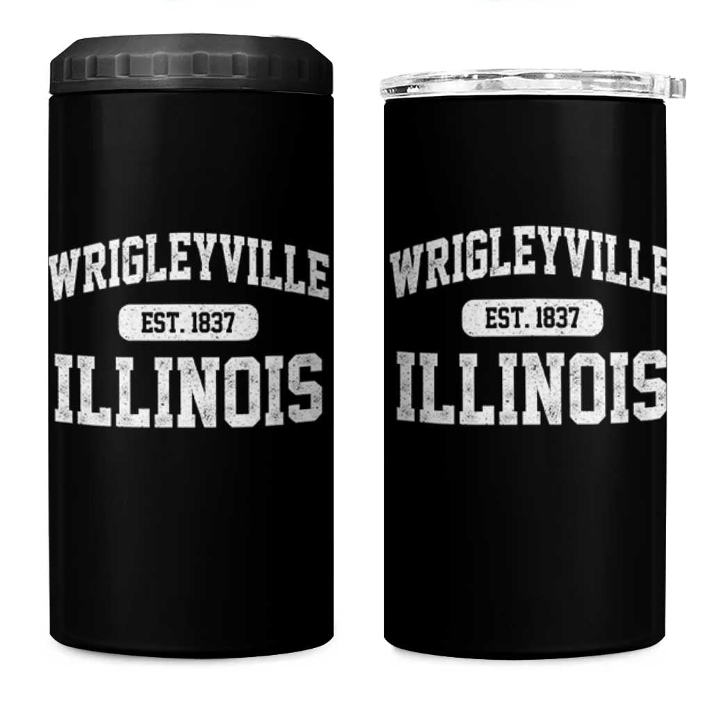 Wrigleyville Illinois 4 in 1 Can Cooler Tumbler Vintage Chicago Classic Distressed Baseball Fan Gift